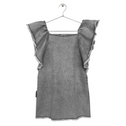 Ruffled Denim Dress  Black - Size : (6)