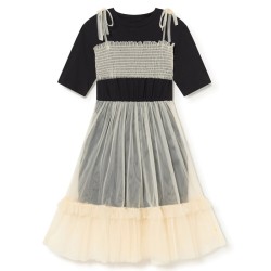 Wednesday Tulle Top T-Shirt Dress-cream-black - Size : (6-7)