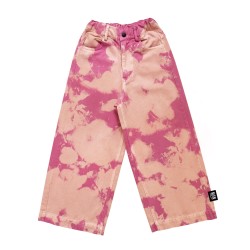 Distressed Wide Leg Pants- Overdye Pink Peach - Size : (2-3)