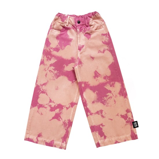 Distressed Wide Leg Pants- Overdye Pink Peach