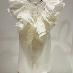 Linen Dress with Ruffles on the backwhite - Size : (2)