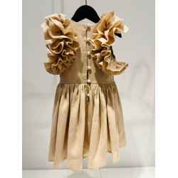 Linen Dress with Riffles on the Shouldersbeige - Size : (3)