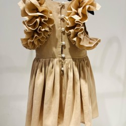Linen Dress with Riffles on the Shouldersbeige - Size : (3)