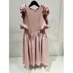 Linen Dress with Ruffles on the Shouldersdusty pink - Size : (3)