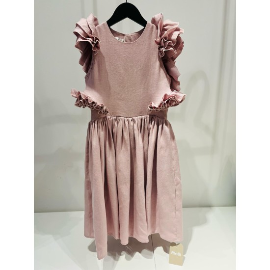 Linen Dress with Ruffles on the Shouldersdusty pink