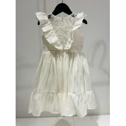 Linen Dress with Lace and Ruffleswhite - Size : (2)