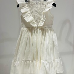 Linen Dress with Lace and Ruffleswhite - Size : (2)