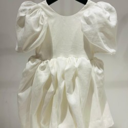 Linen Dress with Puffy Sleevesivory - Size : (2)