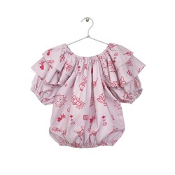 SUMMER-PRINT RUFFLED TOP  LAVENDER - Size : (2)