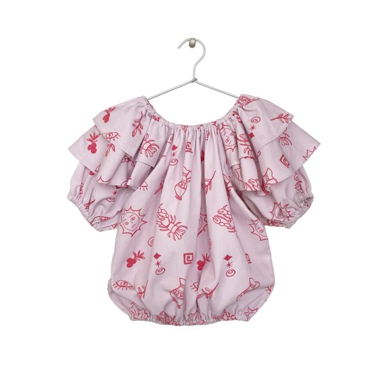 SUMMER-PRINT RUFFLED TOP  LAVENDER