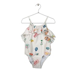 MEDITERRANEAN-PRINT RUFFLED SWIMSUIT   OFF-WHITE - Size : (2)