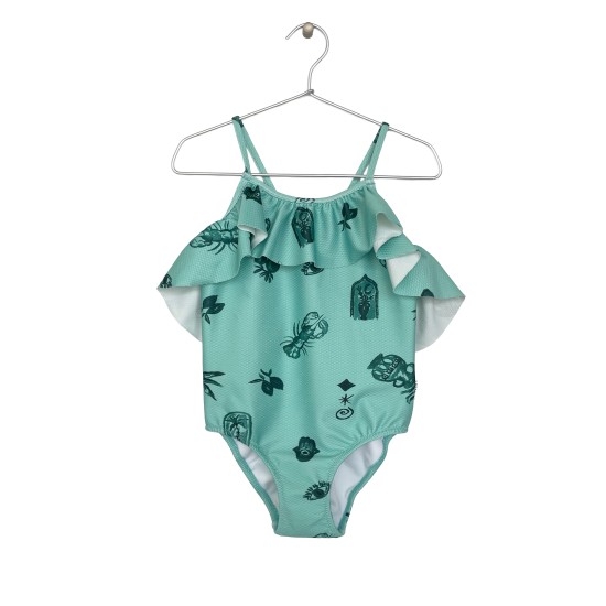 MEDITERRANEAN-PRINT RUFFLED SWIMSUIT -  green