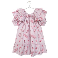 SUMMER-PRINT RUFFLED DRESS-lavender - Size : (2)