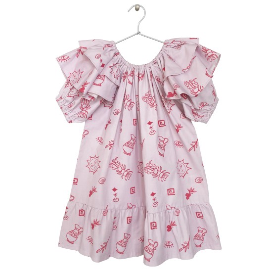 SUMMER-PRINT RUFFLED DRESS-lavender